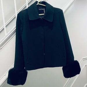 Love Token Elegant Black jacket with Faux Fur trim